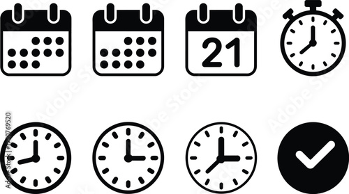 Calendar and clock icons set for planning appointments and deadlines time management symbol