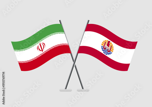 Iran and French Polynesia vector flags in classic meeting symbolism