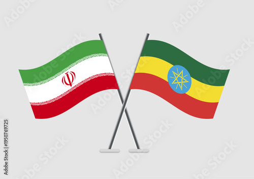 Iran and Ethiopia vector flags with motion curve in flag shape