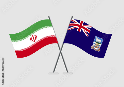 Iran and Falkland Islands vector flags on light background with poles