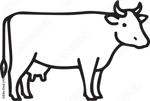 A simple black line drawing of a cow