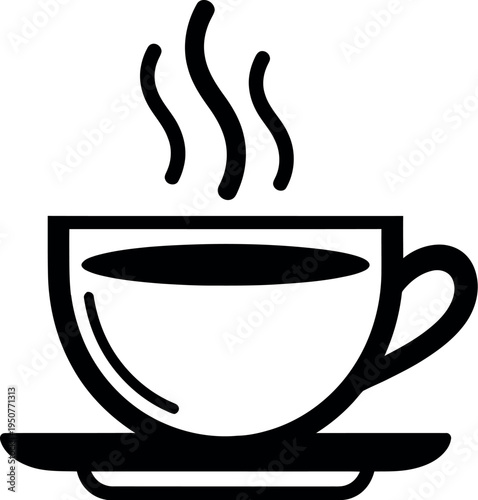 Black and white steaming cup of coffee on a saucer