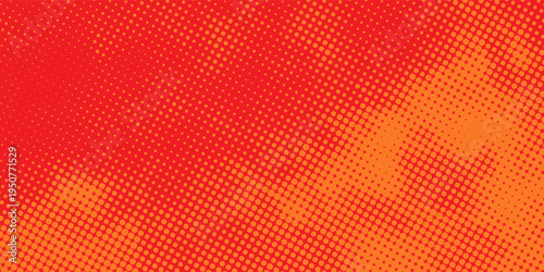 Vibrant orange and red halftone background, retro pop art dots pattern for comic book style, energetic abstract gradient texture for posters and banners.