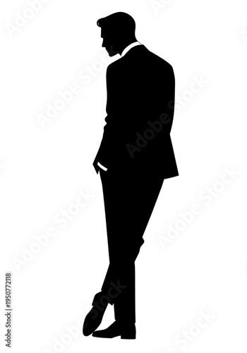 Silhouette of Elegant Man in Suit Leaning Standing Pose Illustration