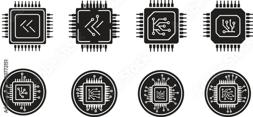 Microchip Icons, Computer CPU, Processor Hardware, Technology, Digital Circuit, Electronic Component, Motherboard