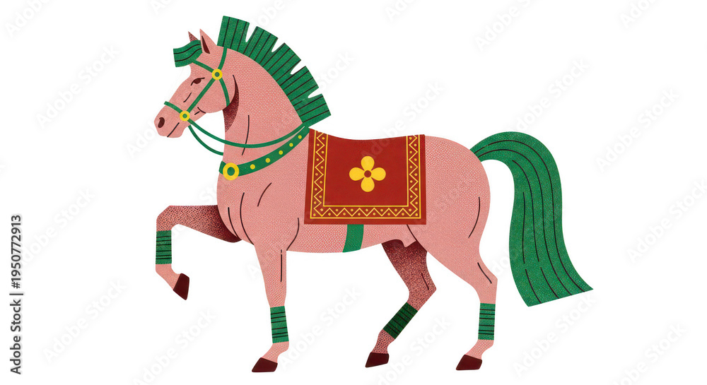 Naklejka premium A colorful illustration of a horse with green and yellow decorations on transparent background