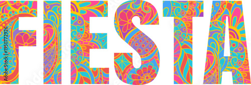Foto Spanish Word Fiesta in Bold Doodle Typography with Colorful Pattern