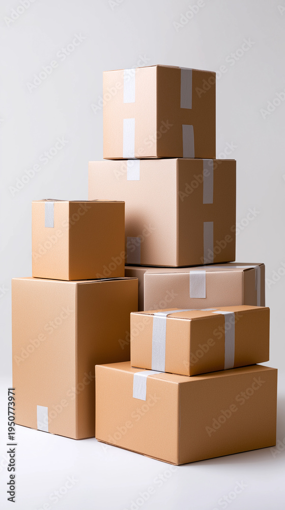 Obraz premium Stack of cardboard boxes arranged in pile representing moving, storage and delivery concept.