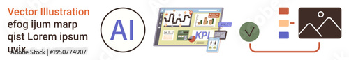 Data analysis, AI tools, performance tracking, concept validation, automation, technology. AI icon, graph analytics metrics dashboard with validation process. Data analysis and AI tools conceptual