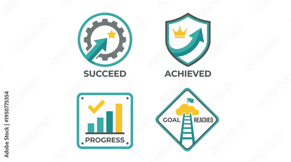 Fototapeta premium Set of Four Icons Representing Business Success and Progress. Vector Illustrations. EPS Editable