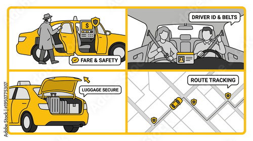 Road Safety Illustration Focus On Belts and Safe Driving Practices. Vector Illustrations. EPS Editable
