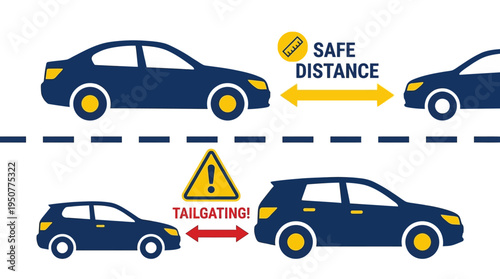 Safe Driving Distances and Tailgating Warning Illustration. Vector Illustrations. EPS Editable
