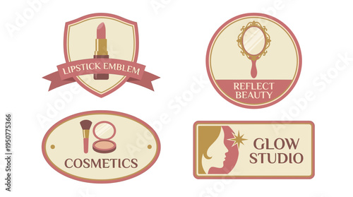 Set of four vintagestyle cosmetic and beauty product logos with elegant designs. Vector Illustrations. EPS Editable
