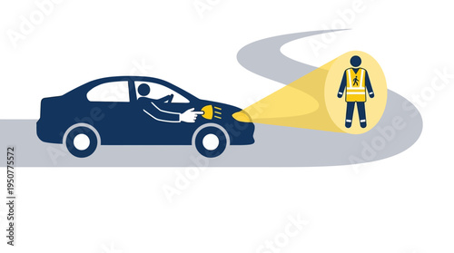 Car with Driver and Pedestrian Detection System. Vector Illustrations. EPS Editable