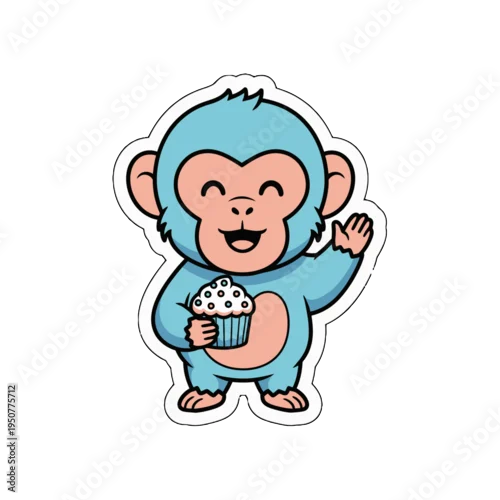 Obraz Adorable kawaii blue monkey cute sticker design, a charming vector illustration and scalable SVG graphic perfect for children's crafts, cheerful decor, and playful digital assets