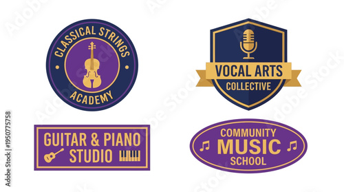Collection of Music School Logos and Emblems. Vector Illustrations. EPS Editable