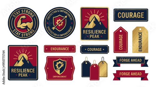 Collection of motivational resilience and courage badges patches. Vector Illustrations. EPS Editable