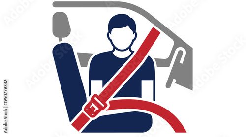 Person Wearing Seatbelt Inside Car Safety Visual. Vector Illustrations. EPS Editable