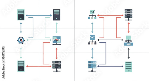 Set of technology and network vector icons and flowchart elements