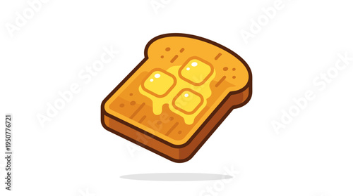 Slice of toasted bread with melting butter squares