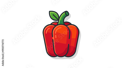 Flat design icon of a red bell pepper with leaf