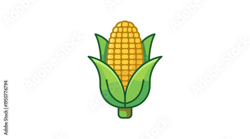 Flat design corn cob icon with green leaves