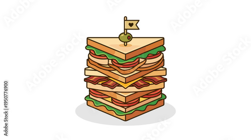 Flat design icon of a stacked club sandwich with a flag