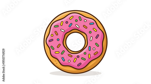 Pink iced donut with colorful sprinkles illustration