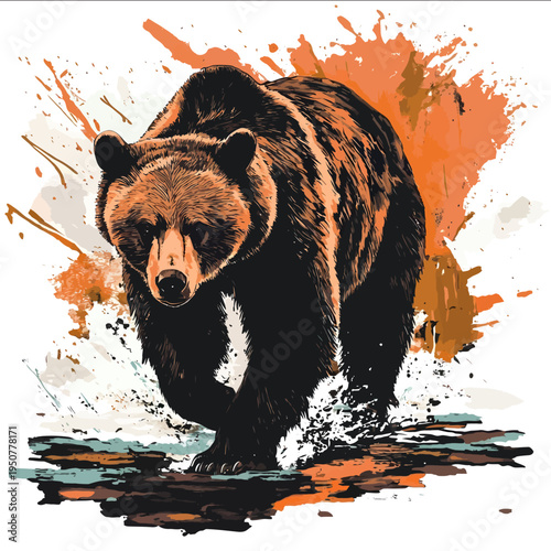 black silhouette brown bear on a white backgrounk vector