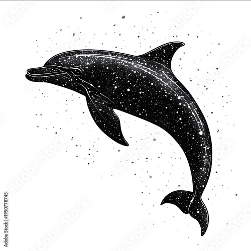 black silhouette dolphin spotted on a white backgrounk vector