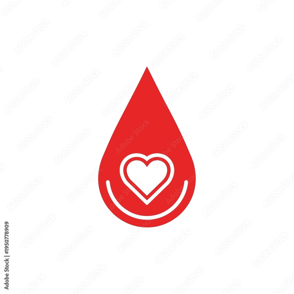 Fototapeta premium Red blood drop with a white heart inside symbolizing donation and love