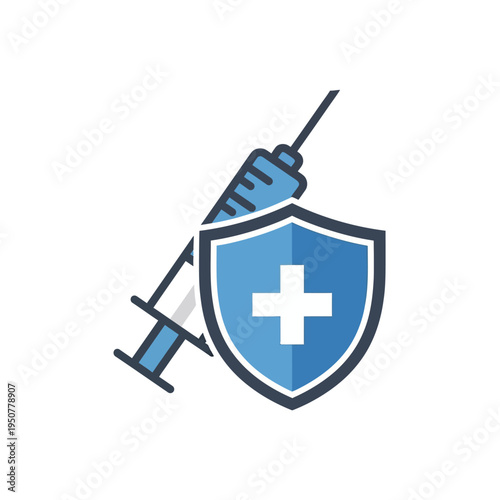 Medical shield and syringe icon symbolizing healthcare protection and vaccination services