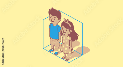 Cartoon Boy and Girl Standing Together.