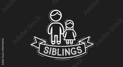 Simple Line Drawing of Brother and Sister.