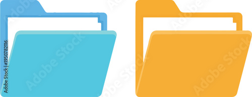 Minimalist Computer File Folder Illustration Showing Blue and Orange Document Storage Icons with Clean Modern Vector Design