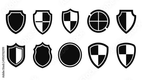 Collection of various black shield icons Safety emblem vector illustration