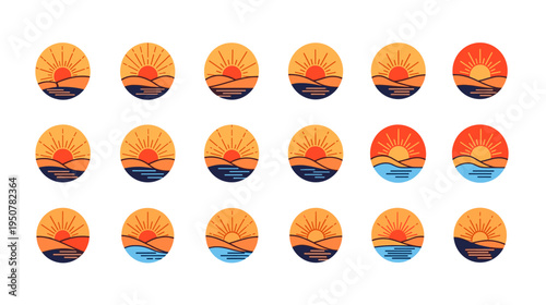 Abstract circular sunset and sunrise elements pattern with natural colors