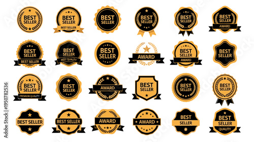 Collection of Gold and Black Styled Ribbons and Badges