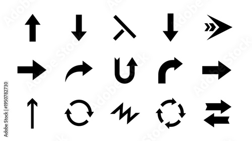 Directional Arrow Symbols Vector Icon Set for Navigation and Interface Design