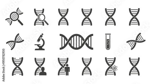 Set of DNA genetics and biotechnology related icons and symbols collection