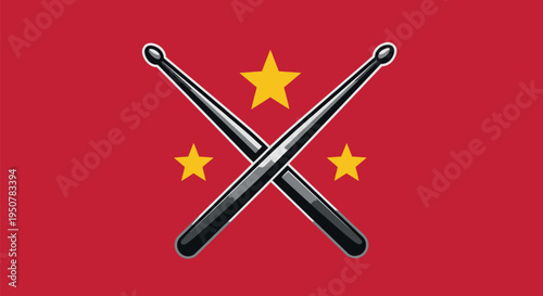 Crossed Baseball Bats with Yellow Stars.