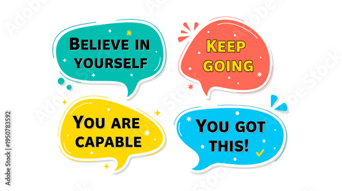 Colorful Vector Speech Bubble Collection with Motivational Quotes 