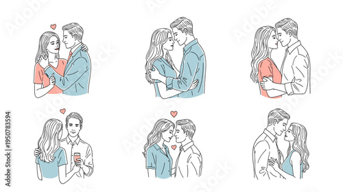 Illustration Set of Loving Couples in Various Romantic Poses
