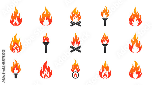 Fiery Flame and Fireball Dynamic Icons Set for Speed and Energy Concepts
