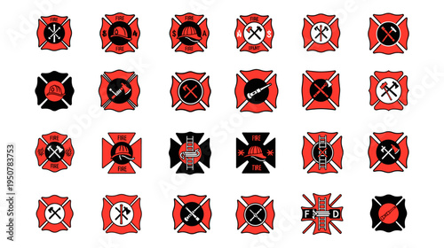 Collection of vibrant red and black Maltese Cross emblems