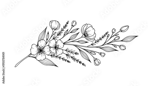 A delicate floral arrangement in a minimalist line art style