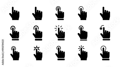 Set of black hand gesture icons for touch screen interface 