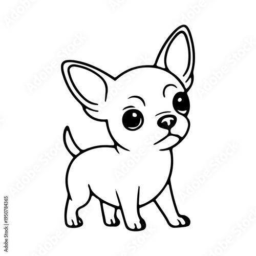 Cute cartoon chihuahua standing proudly with big eyes and perked ears in a simple outline style