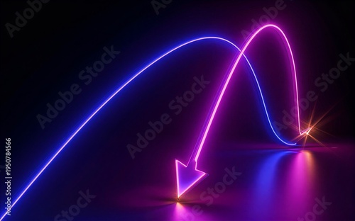 Vibrant neon arcs in purple and pink glow against a dark futuristic