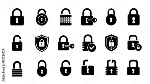 Diverse Icon Set for Digital Security Privacy and Access Control 